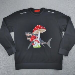 Vie+Riche Sweatshirt Mens Large Black Shark Mushroom Graphic Scams Tea Parties